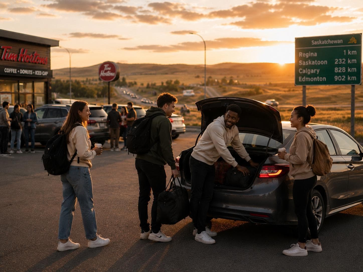 A group sharing an intercity drive across Saskatchewan
